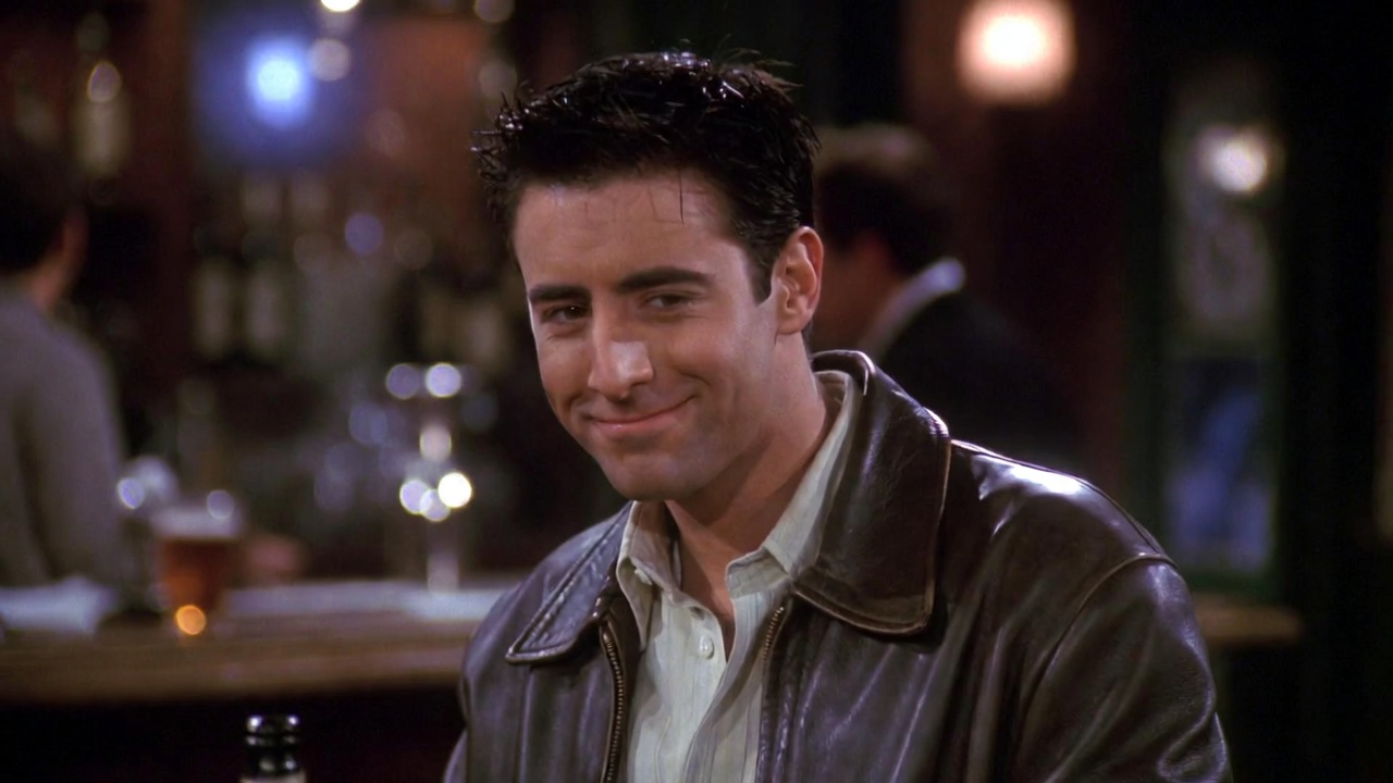 Joey Tribbiani delivering his iconic "How you doin'?" pickup line on a date in Friends, charming and funny classic moment