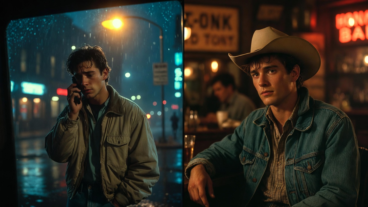 Emotional transition from 90s sitcom heartbreak to modern country music bar scene 