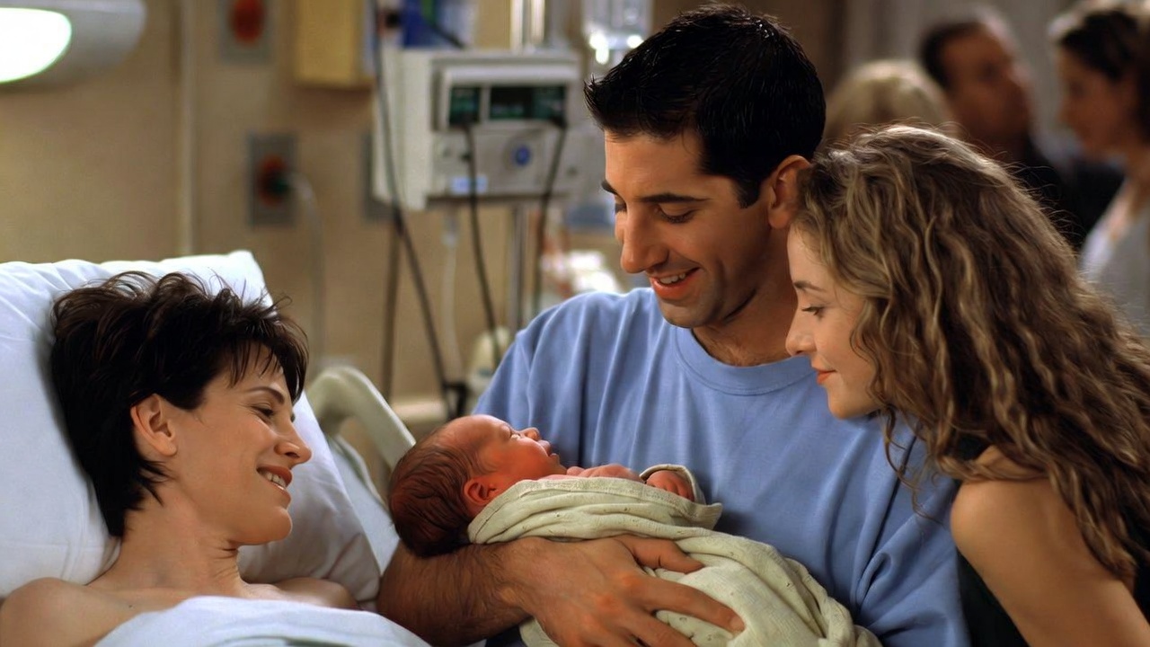 Ross, Carol, Susan, and newborn Ben in Friends birth episode