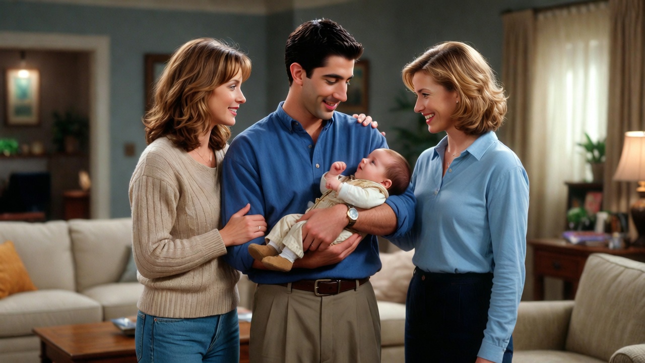 Ross, Carol, Susan, and baby Ben as a blended family in Friends