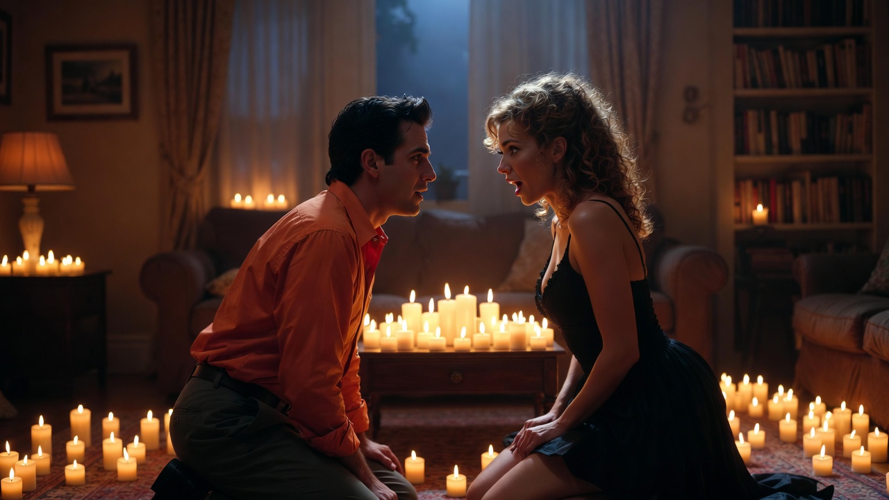 Chandler and Monica both proposing on one knee in candlelit apartment, emotional and funny Friends proposal scene