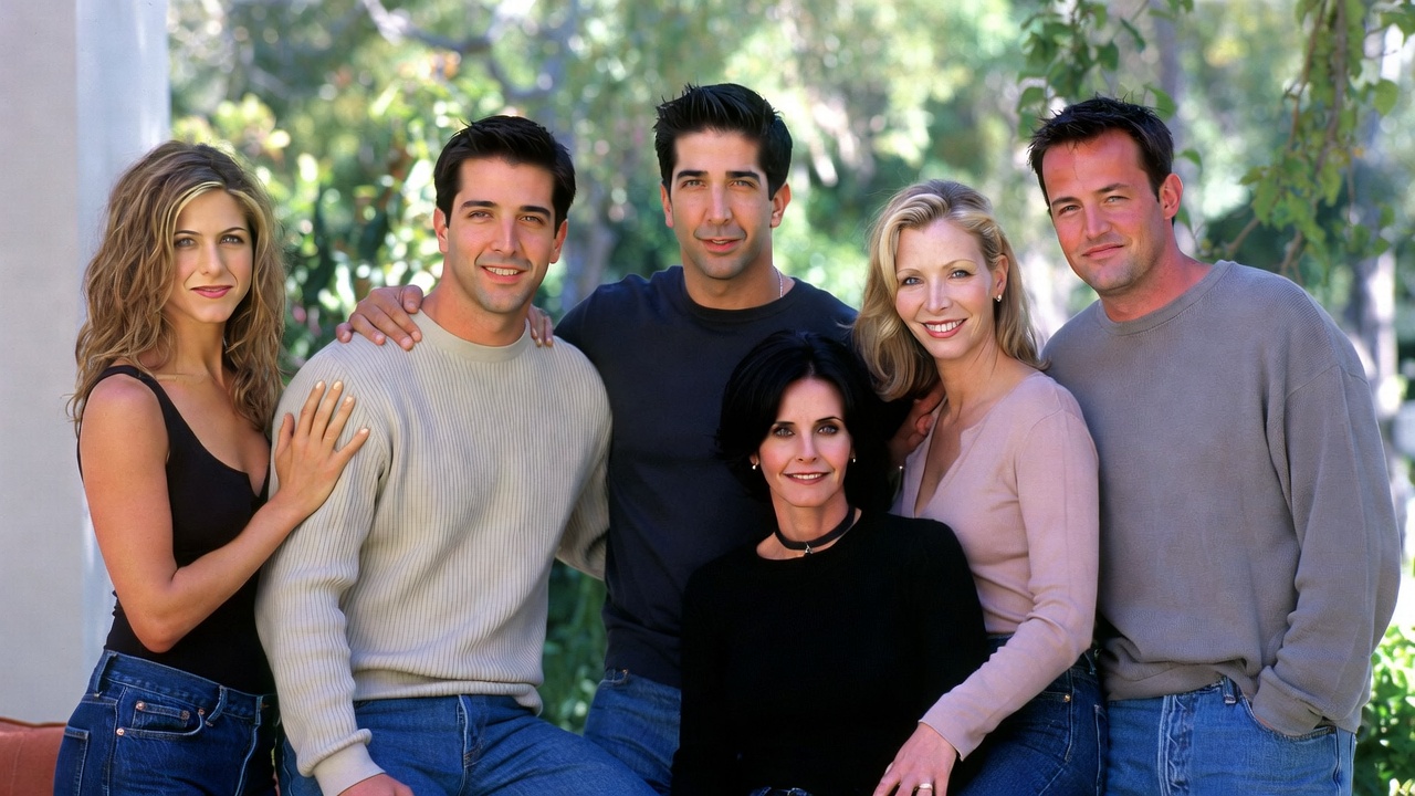 Friends cast together, reflecting their real-life opposition to the Joey and Rachel romance storyline