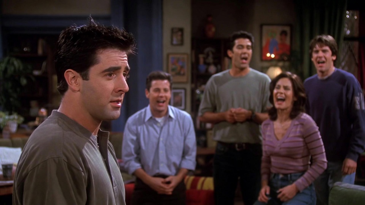 Joey Tribbiani experiencing a hilarious flirting fail with friends reacting in Friends TV series