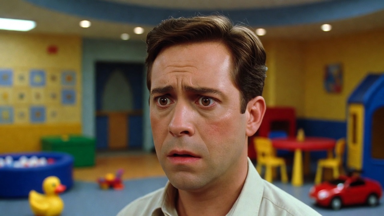 Ross looking mortified in the pediatrician's office highlighting his childish quirks in Friends